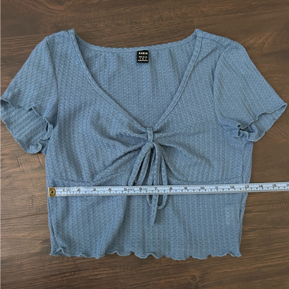 Periwinkle Blue Tie-Front Short Sleeve Crop Top Size S - Picture 5 of 6
